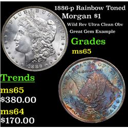 1886-p Rainbow Toned Morgan Dollar $1 Grades GEM Unc