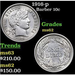 1916-p Barber Dime 10c Grades Select Unc