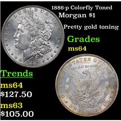 1886-p Colorfully Toned Morgan Dollar $1 Grades Choice Unc