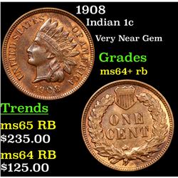 1908 Indian Cent 1c Grades Choice+ Unc RB