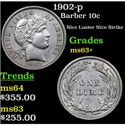1902-p Barber Dime 10c Grades Select+ Unc