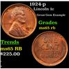 Image 1 : 1924-p Lincoln Cent 1c Grades GEM Unc RB