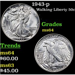 1943-p Walking Liberty Half Dollar 50c Grades Choice Unc