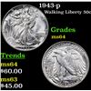 Image 1 : 1943-p Walking Liberty Half Dollar 50c Grades Choice Unc