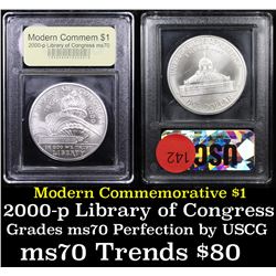 2000-p Library of Congress Modern Commem Dollar $1 Graded ms70, Perfection By USCG