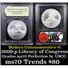 Image 1 : 2000-p Library of Congress Modern Commem Dollar $1 Graded ms70, Perfection By USCG