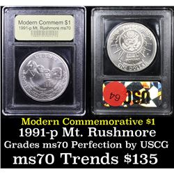 1991-p Mount Rushmore Modern Commem Dollar $1 Graded ms70, Perfection By USCG