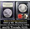 Image 1 : 1991-p Mount Rushmore Modern Commem Dollar $1 Graded ms70, Perfection By USCG