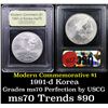Image 1 : 1991-d Korean War Modern Commem Dollar $1 Graded ms70, Perfection By USCG