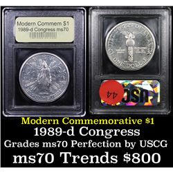 1989-d Congress Modern Commem Dollar $1 Graded ms70, Perfection By USCG