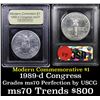 Image 1 : 1989-d Congress Modern Commem Dollar $1 Graded ms70, Perfection By USCG