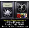 Image 1 : Proof 1989-S Congress Modern Commem Dollar $1 Graded GEM++ Proof Deep Cameo By USCG