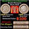 Image 1 : Mixed small cents 1c orig shotgun roll, 1918-s Wheat Cent, 1893Indian Cent other end, McDonalds Wrap
