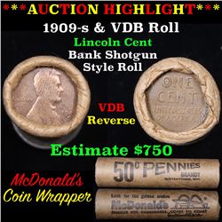 ***Auction Highlight*** Lincoln Wheat cent 1c orig roll, 1909-s end, VDB other end Grades (fc)