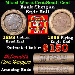 Mixed small cents 1c orig shotgun roll, 1858 Flying Eagle cent, 1893 Indian Cent other end, McDnalds