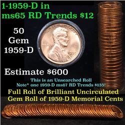Uncirculated Lincoln 1c roll 1959-d 50 pcs Grades