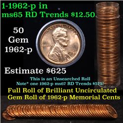 Uncirculated Lincoln 1c roll, 1962-p 50 pcs Grades