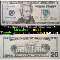 ***Star Note 2013 $20 Green Seal Federal Reserve Note Grades Select AU