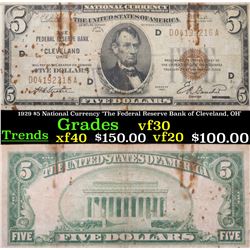 1929 $5 National Currency 'The Federal Reserve Bank of Cleveland, OH'  Grades vf++