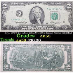 Series 1976 $2 Green Seal Dallas Green Seal Federal Reserve Note (FRN) Grades Select AU