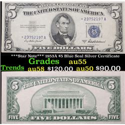***Star Note*** 1953A $5 Blue Seal Silver Certificate Grades Choice AU