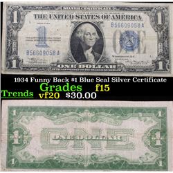1934 Funny Back $1 Blue Seal Silver Certificate Grades f+