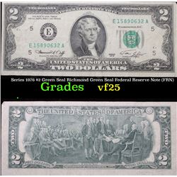 Series 1976 $2 Green Seal Richmond Green Seal Federal Reserve Note (FRN) Grades vf+