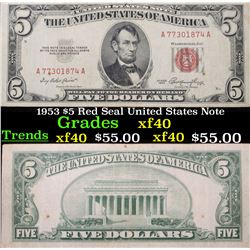 1953 $5 Red Seal United States Note Grades xf