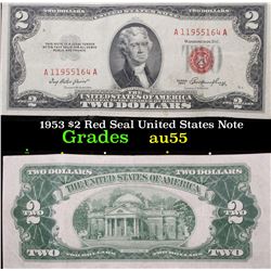 1953 $2 Red Seal United States Note Grades Choice AU