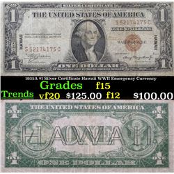 1935A $1 Silver Certificate Hawaii WWII Emergency Currency Grades f+