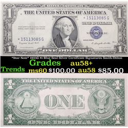 *Star Note* 1935G $1 Blue Seal Silver Certificate Signatures Smith/Dillon Grades Choice AU/BU Slider