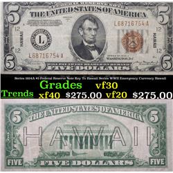 Series 1934A $5 Federal Reserve Note Key To Hawaii Series WWII Emergency Currency Hawaii Grades vf++