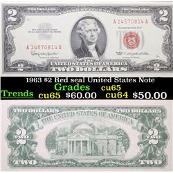 1963 $2 Red seal United States Note Grades Gem CU
