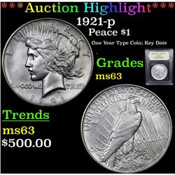 ***Auction Highlight*** 1921-p Peace Dollar $1 Graded Select Unc By USCG (fc)