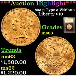 ***Auction Highlight*** 1893-p Type 3 W/Motto Gold Liberty Eagle $10 Graded Select Unc BY USCG (fc)