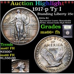 ***Auction Highlight*** 1917-p Ty I Standing Liberty Quarter 25c Graded GEM++ FH BY USCG (fc)