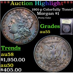 ***Auction Highlight*** 1901-p Colorfully Toned Morgan Dollar $1 Graded Choice AU By USCG (fc)