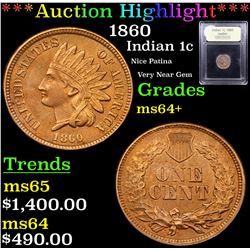 ***Auction Highlight*** 1860 Indian Cent 1c Graded Choice+ Unc By USCG (fc)