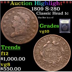 ***Auction Highlight*** 1809 S-280 Classic Head Large Cent 1c Graded vg+ By USCG (fc)