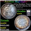 Image 1 : ***Auction Highlight*** 1870-p Rainbow Toned Seated Liberty Dime 10c Graded Choice Unc BY USCG (fc)
