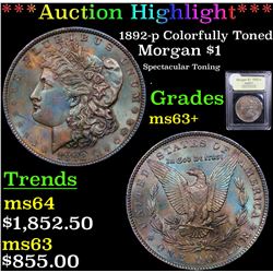 ***Auction Highlight*** 1892-p Colorfully Toned Morgan Dollar $1 Graded Select+ Unc By USCG (fc)