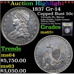 ***Auction Highlight*** 1837 Gr-14 Capped Bust Half Dollar 50c Graded Select+ Unc BY USCG (fc)