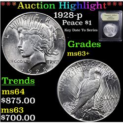 ***Auction Highlight*** 1928-p Peace Dollar $1 Graded Select+ Unc By USCG (fc)