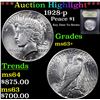 Image 1 : ***Auction Highlight*** 1928-p Peace Dollar $1 Graded Select+ Unc By USCG (fc)