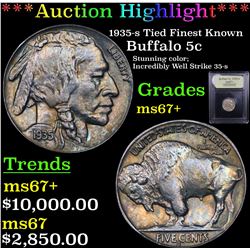 ***Auction Highlight*** 1935-s Tied Finest Known Buffalo Nickel 5c Graded Gem++ Unc BY USCG (fc)