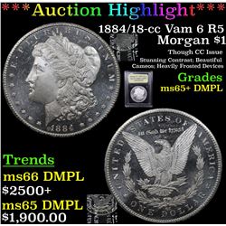 ***Auction Highlight*** 1884/18-cc Vam 6 R5 Morgan Dollar $1 Graded GEM+ DMPL BY USCG (fc)
