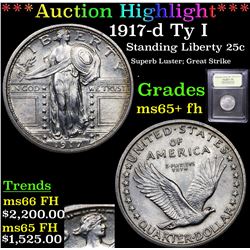 ***Auction Highlight*** 1917-d Ty I Standing Liberty Quarter 25c Graded GEM+ FH BY USCG (fc)