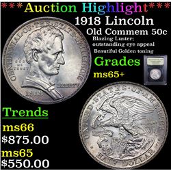 ***Auction Highlight*** 1918 Lincoln Old Commem Half Dollar 50c Graded GEM+ Unc By USCG (fc)
