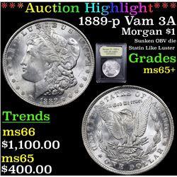 ***Auction Highlight*** 1889-p Vam 3A Morgan Dollar $1 Graded GEM+ Unc By USCG (fc)