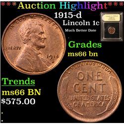 ***Auction Highlight*** 1915-d Lincoln Cent 1c Graded GEM+ Unc BN By USCG (fc)